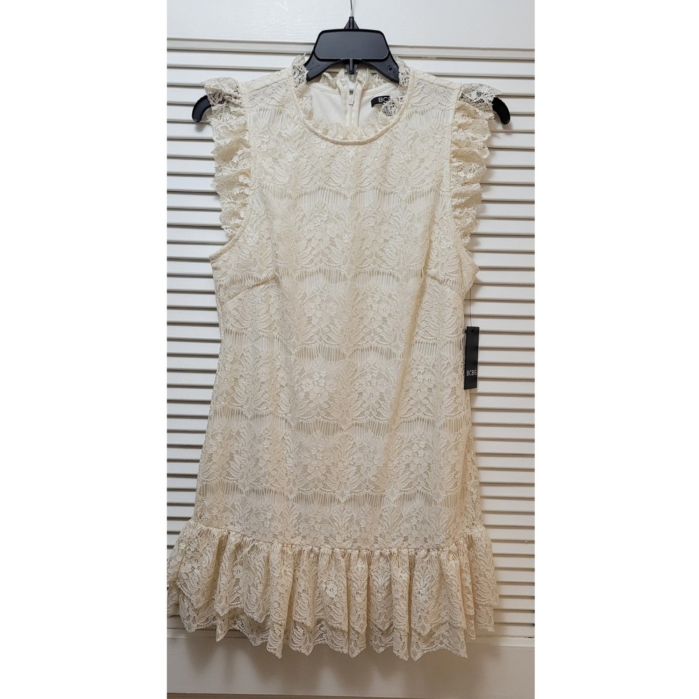 Lace Ruffle Ivory BCBG Sleeveless Mini Dress Size 12 NWT